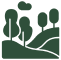 Landscape with trees and hills, depicted in a vector icon