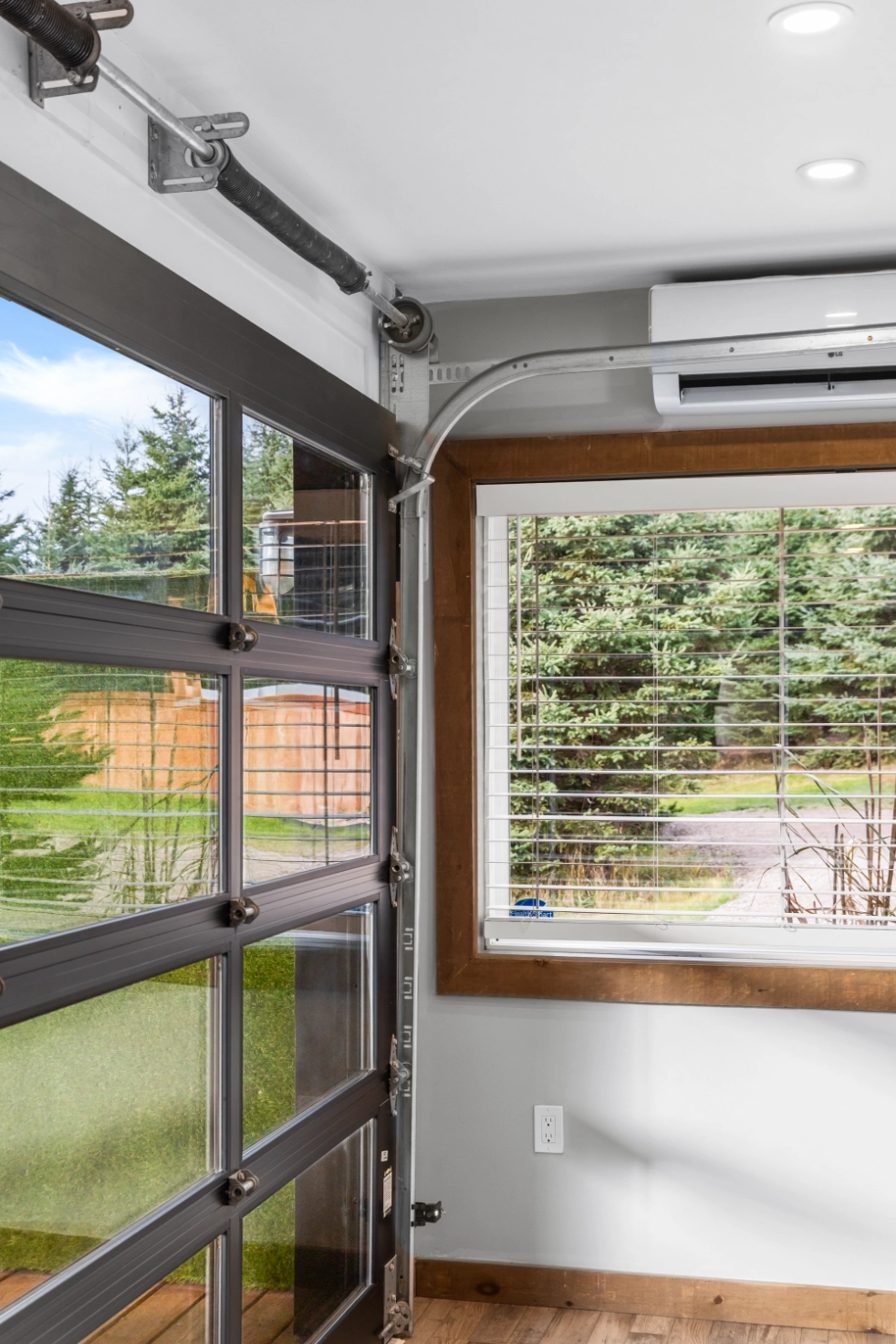 Modern glass garage door interior