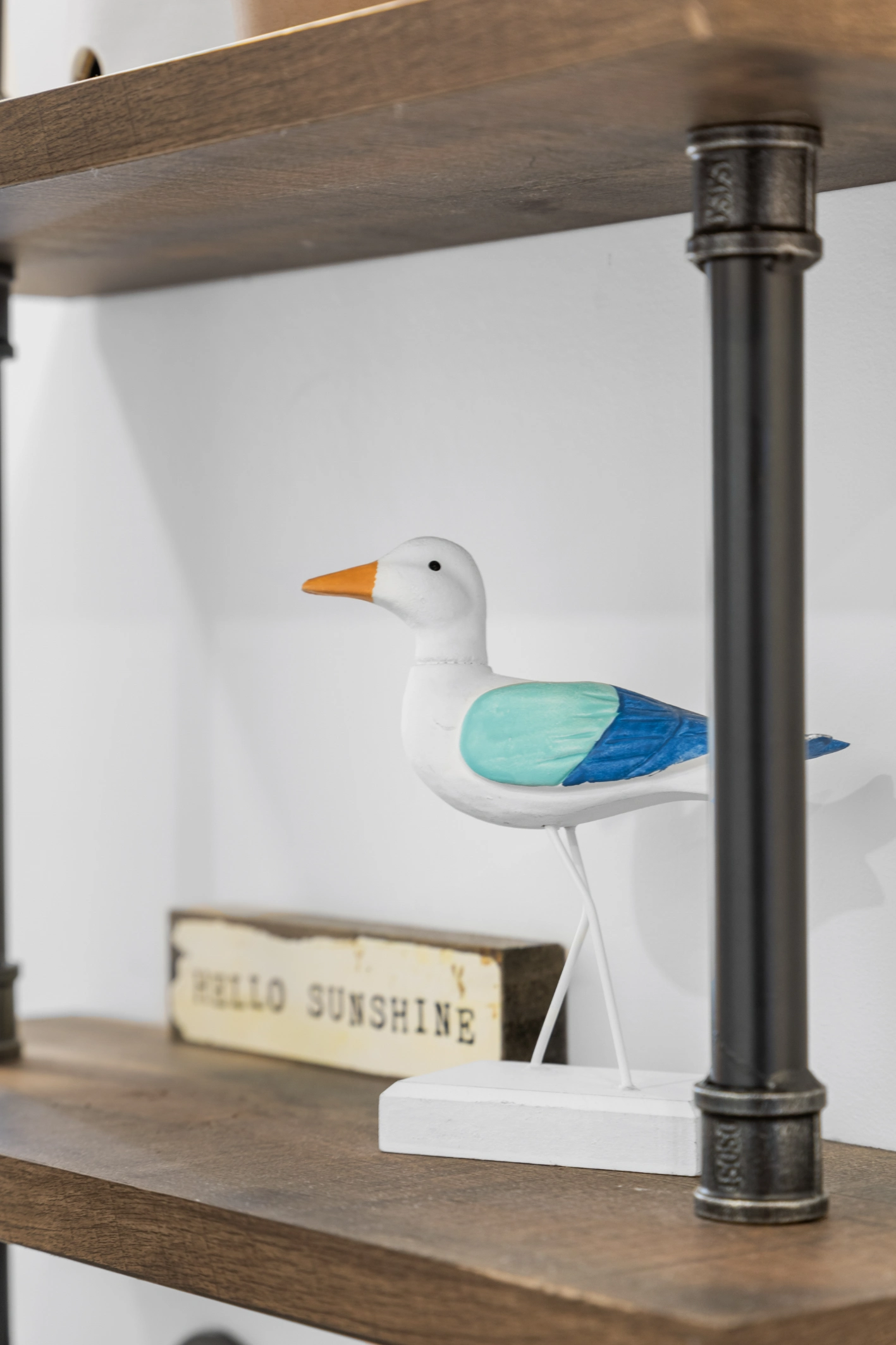Seagull decoration on wood shelf