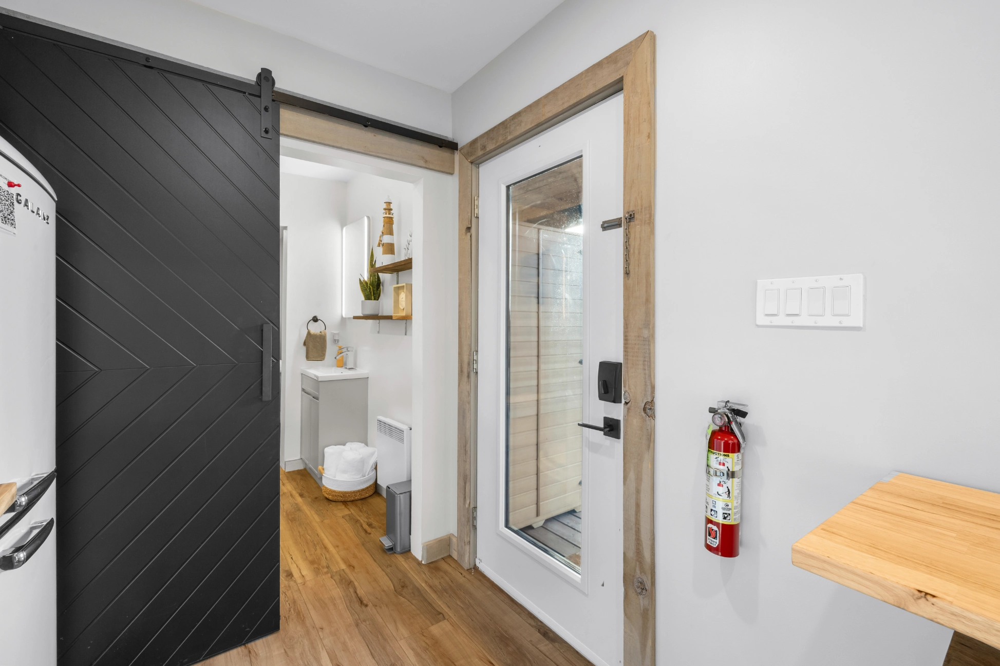 Modern bathroom with barn door