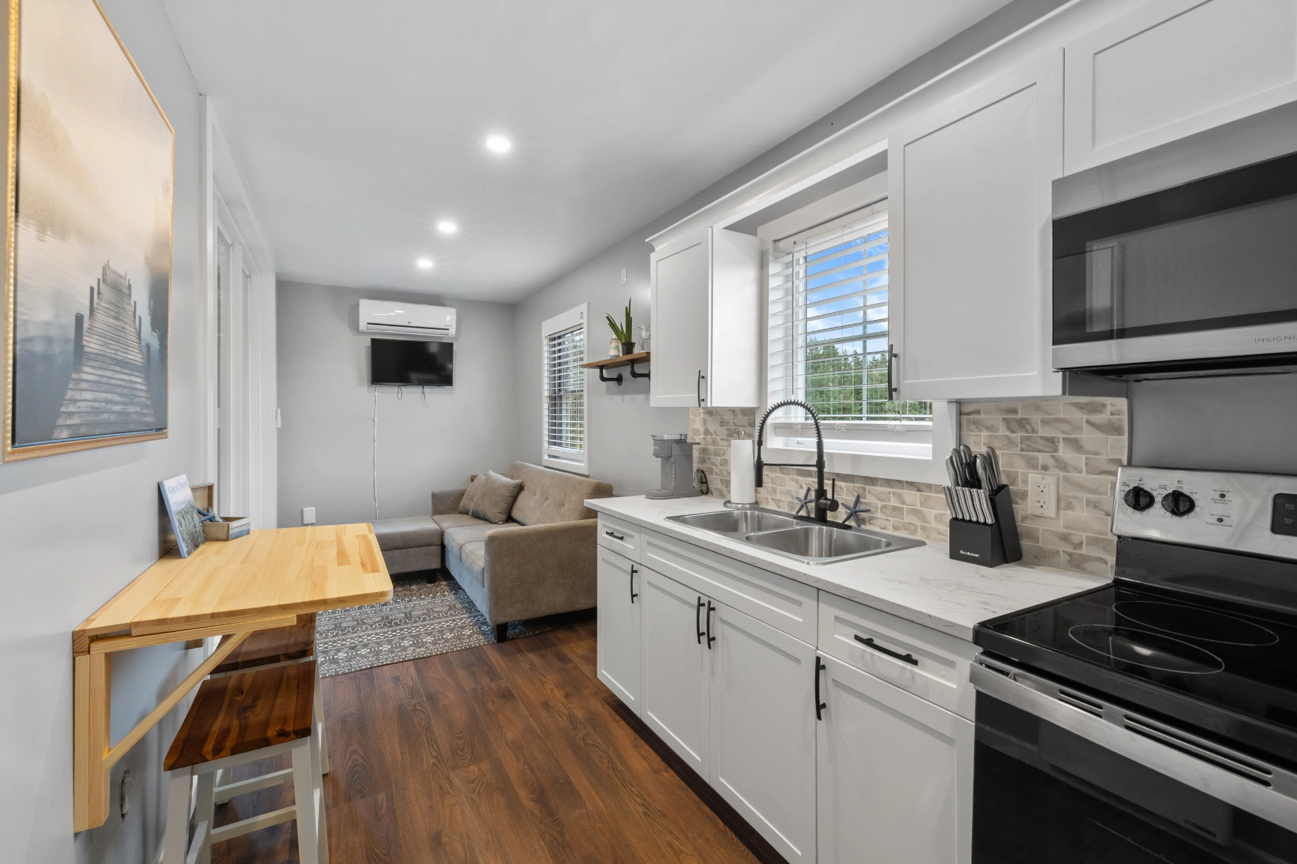 Modern kitchen and living room space