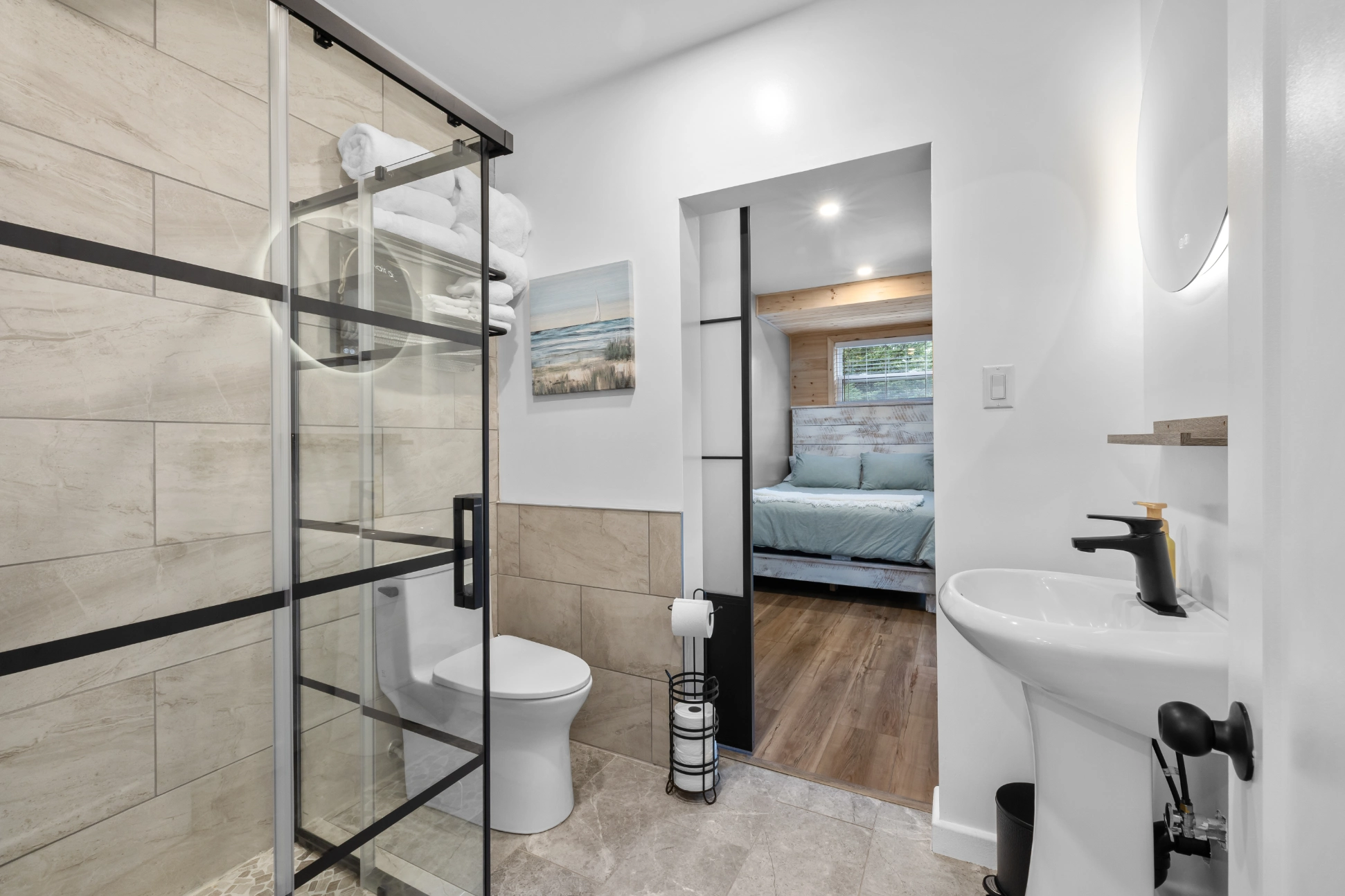 Bathroom with bedroom view