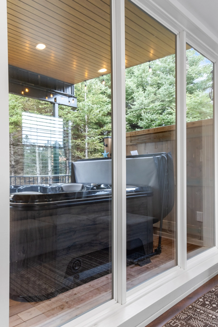 Relaxing hot tub on a wooden deck