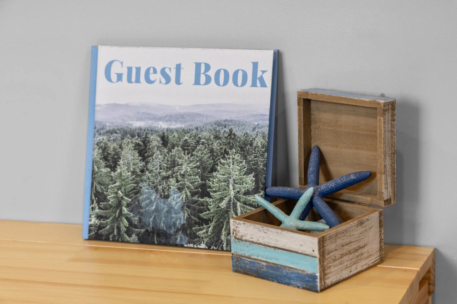 Coastal guest book with blue starfish