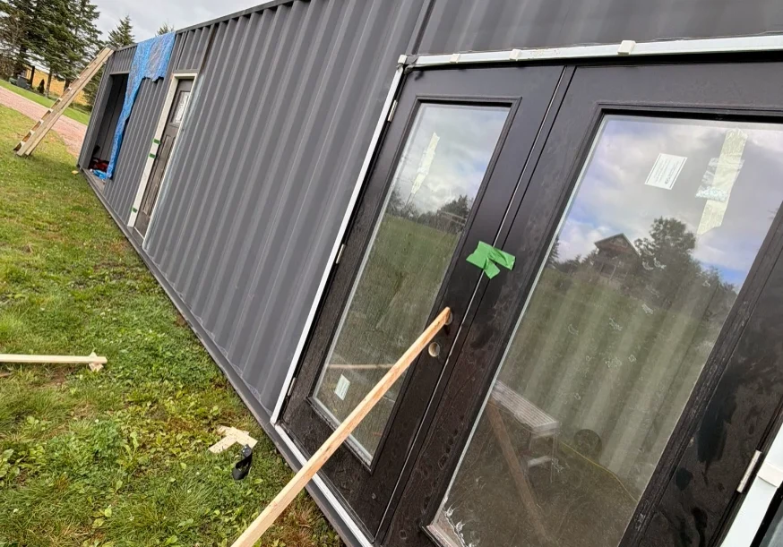 Shipping container home under construction