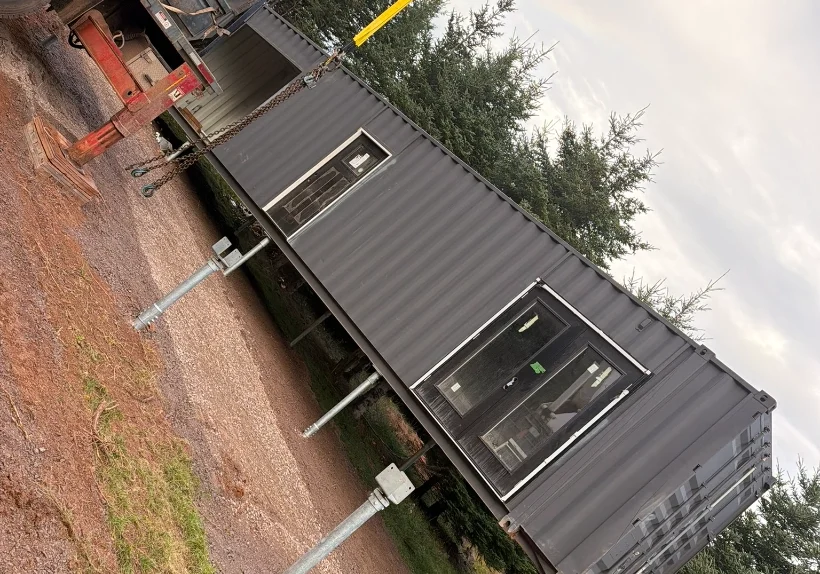 Tiny house delivery by crane