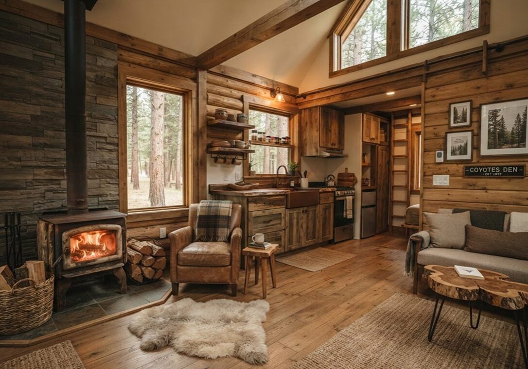 Warm, inviting cabin with forest views